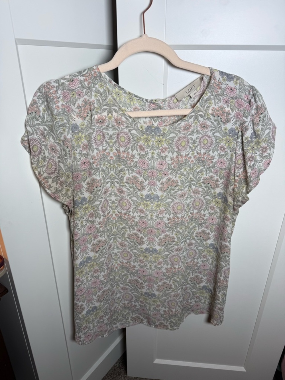 LOFT Pastel Floral Short Sleeve Tee in Pink, Green & Yellow